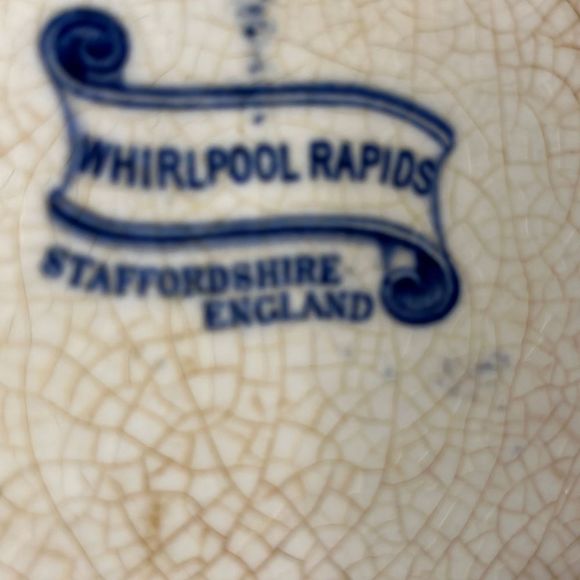 WHIRLPOOL RAPIDS Staffordshire England navy blue tan plate vintage - Picture 4 of 4